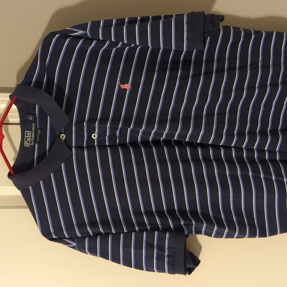 Polo by Ralph Lauren polo shirt, blue with light blue/white stripes XL